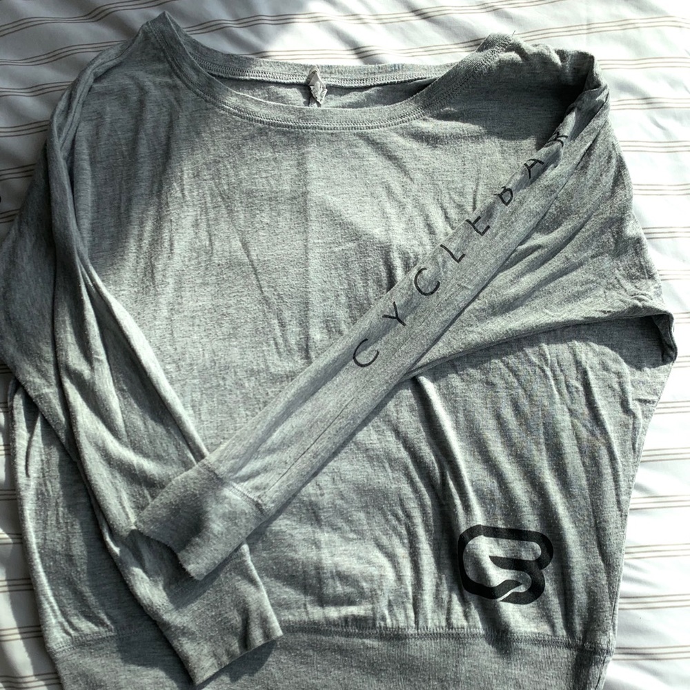 Cyclebar long sleeved off shoulder t-shirt